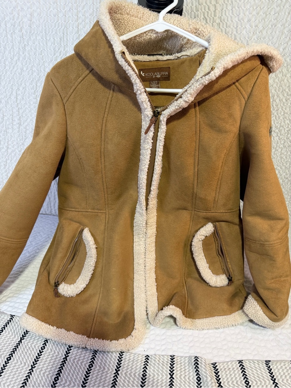 Koolaburra womens Tan Sherpa-Lined Hooded Jacket